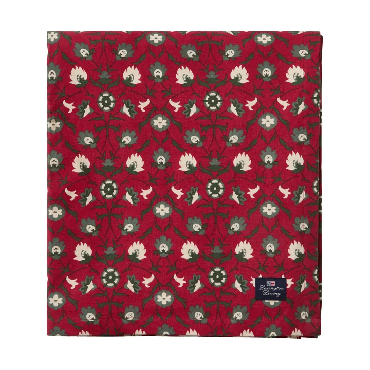 Flower printed økologisk bomuldsdug - Red-beige-green, 150x250 cm - Lexington