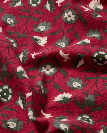 Flower printed økologisk bomuldsdug - Red-beige-green, 150x250 cm - Lexington