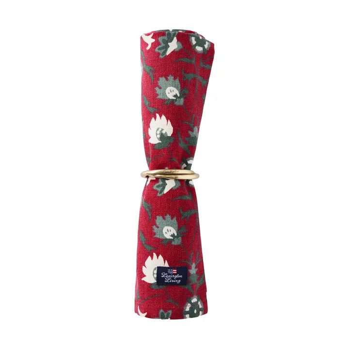 Flower printed økologisk bomuldsserviet - Red-beige-green - Lexington