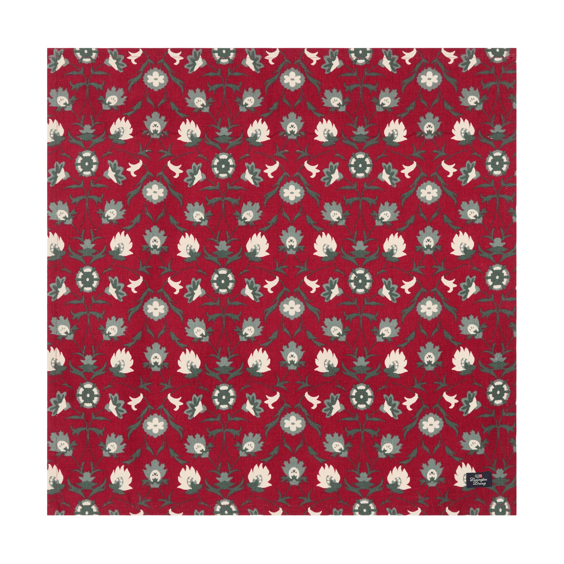 Flower printed økologisk bomuldsserviet, Red-beige-green Lexington