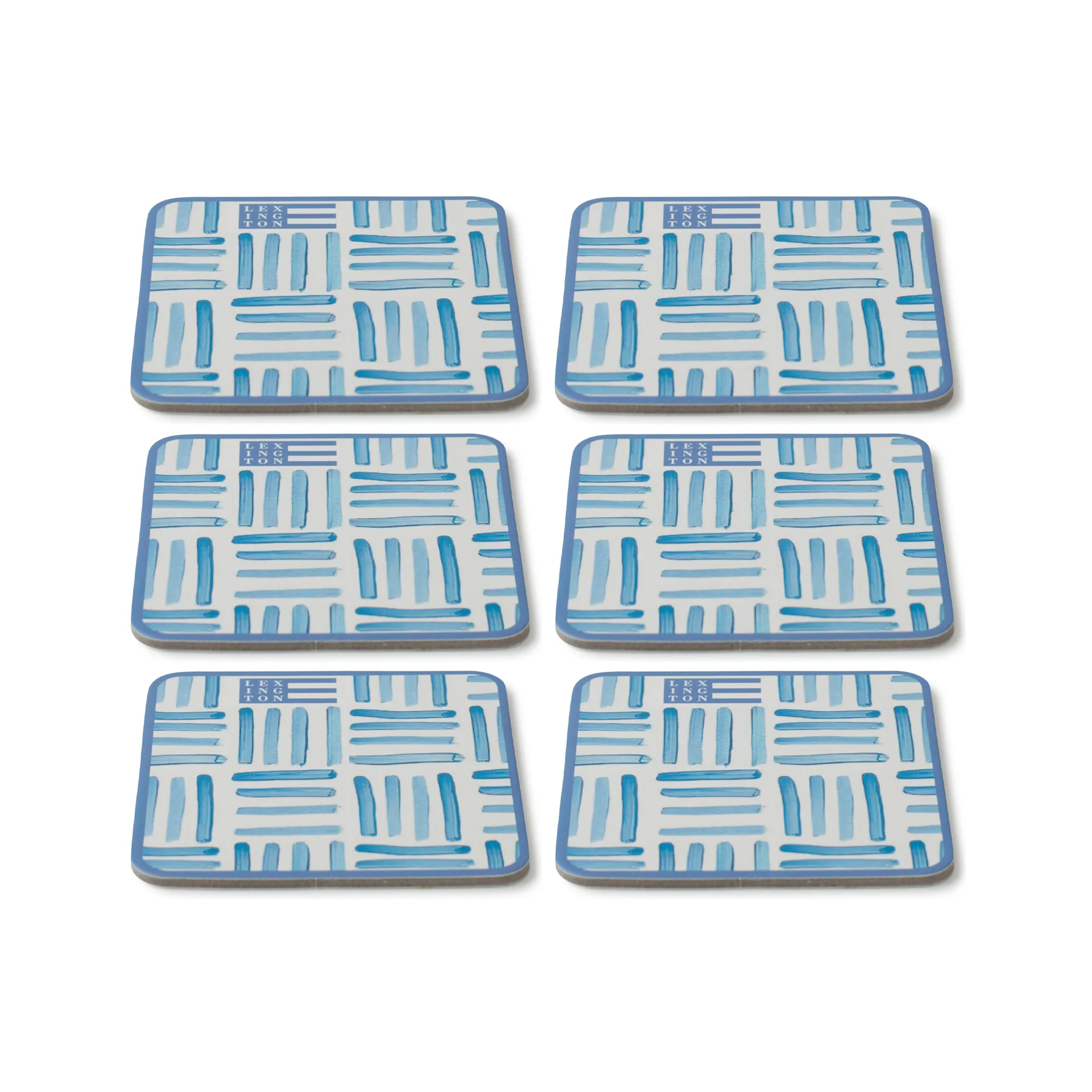 Graphic Printed coasters 6-pak, Blue/White Lexington