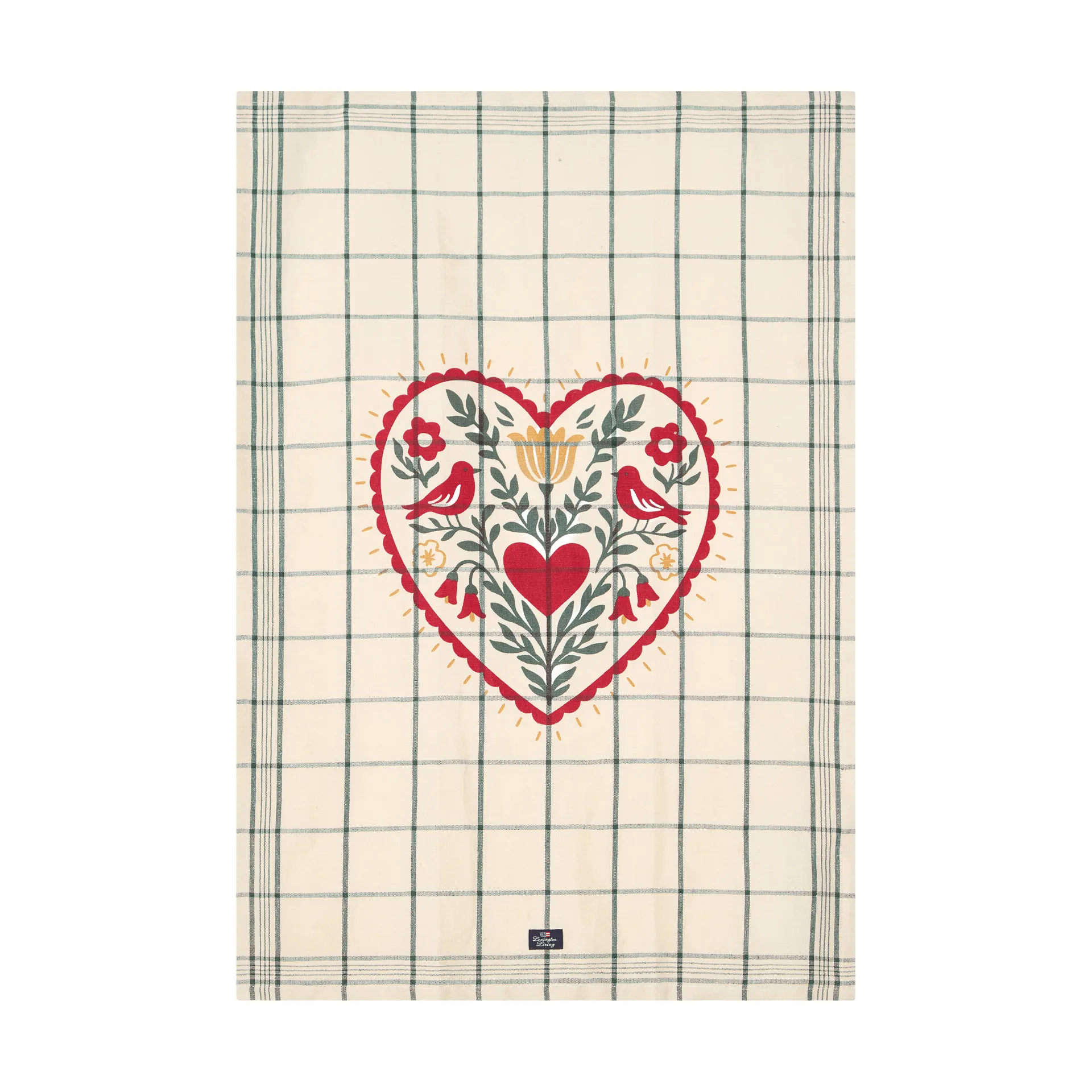 Heart hør/bomuld viskestykke, White-green-red, 50x70 cm Lexington