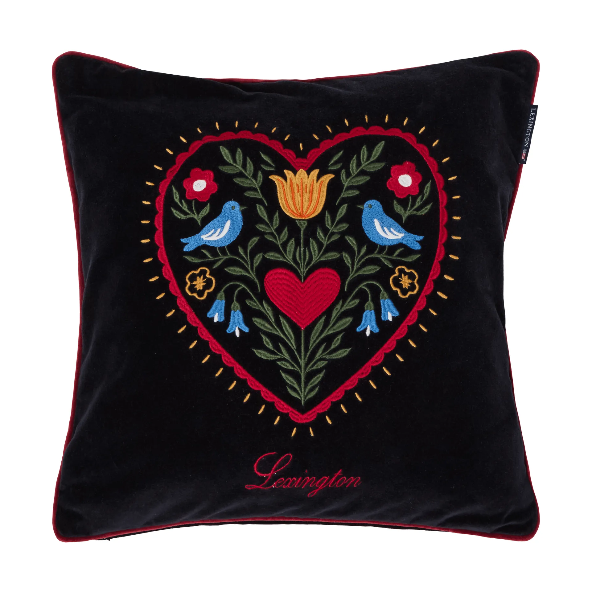 Heart økologisk bomuldsfløjl pudebetræk, Black-multi, 50x50 cm Lexington