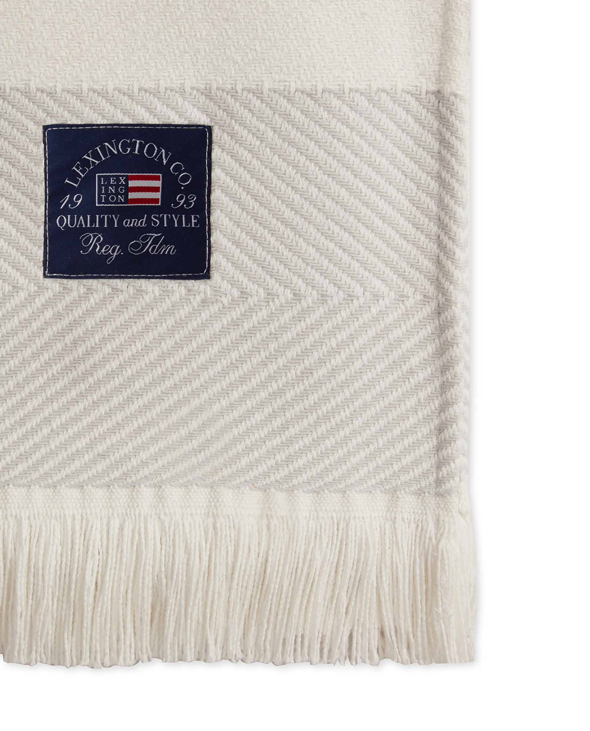 Herringbone Striped Recycled bomuldsplaid, Hvid/Lyserød Lexington