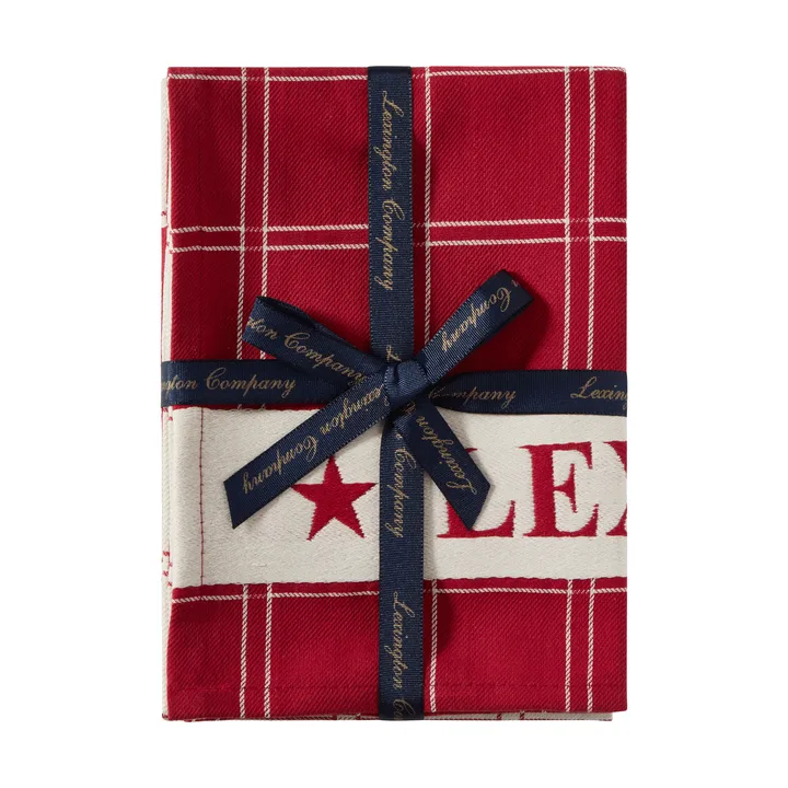 Jacquardvævet bomuldsviskestykke 2-pak - Red-white, 50x70 cm - Lexington