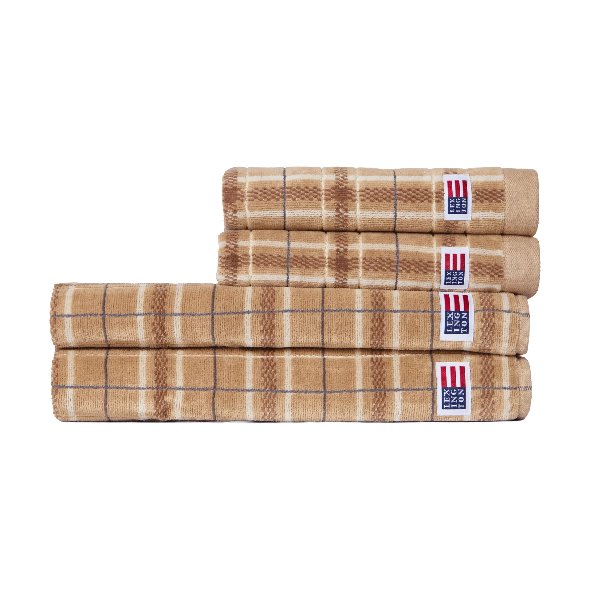 Lexington Lexington checked håndklæde 4 dele Beige-grey, 2 stk 50x70 cm, 2 stk 70x30 cm
