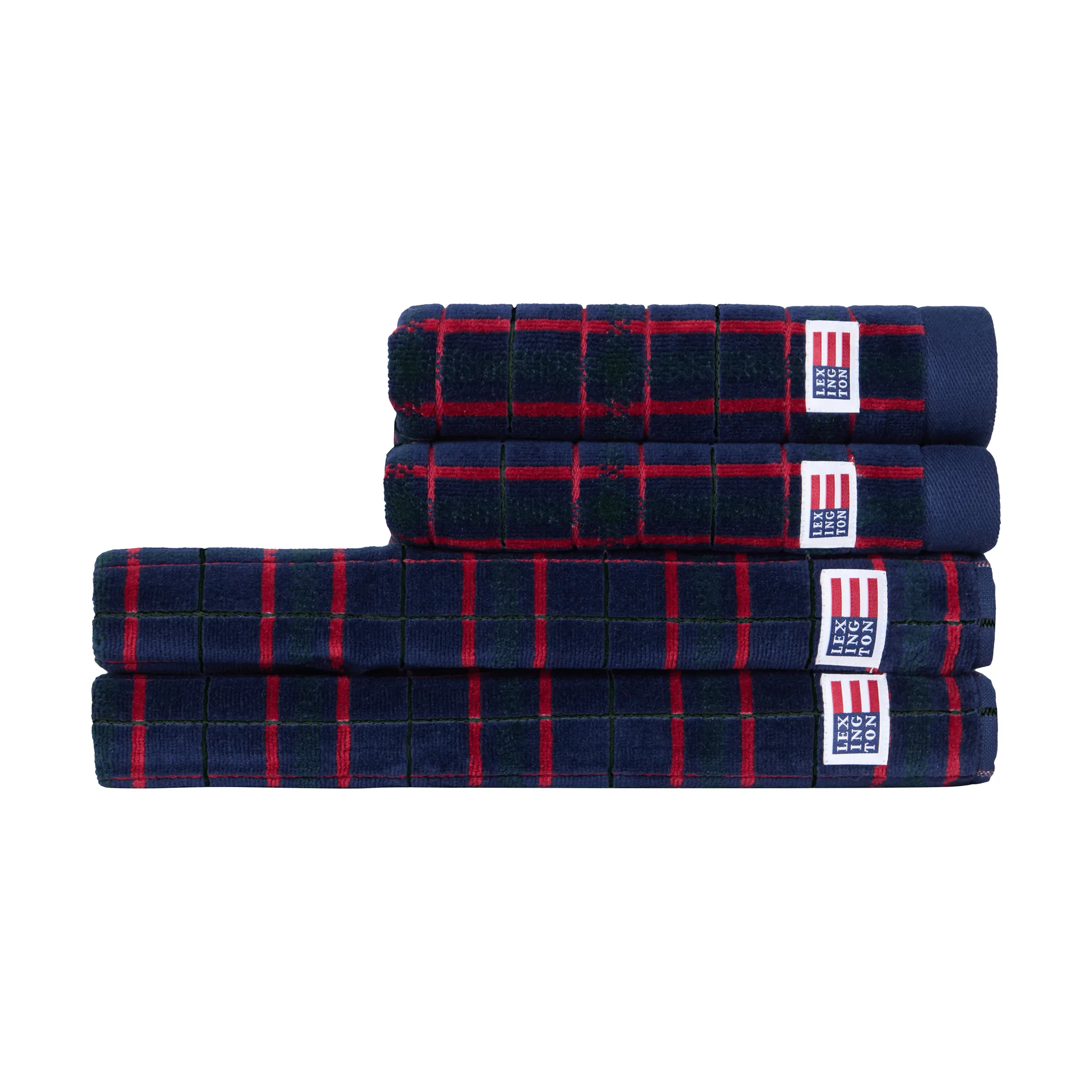 Lexington Lexington checked håndklæde 4 dele Navy-green, 2 stk 50x70 cm, 2 stk 70x30 cm