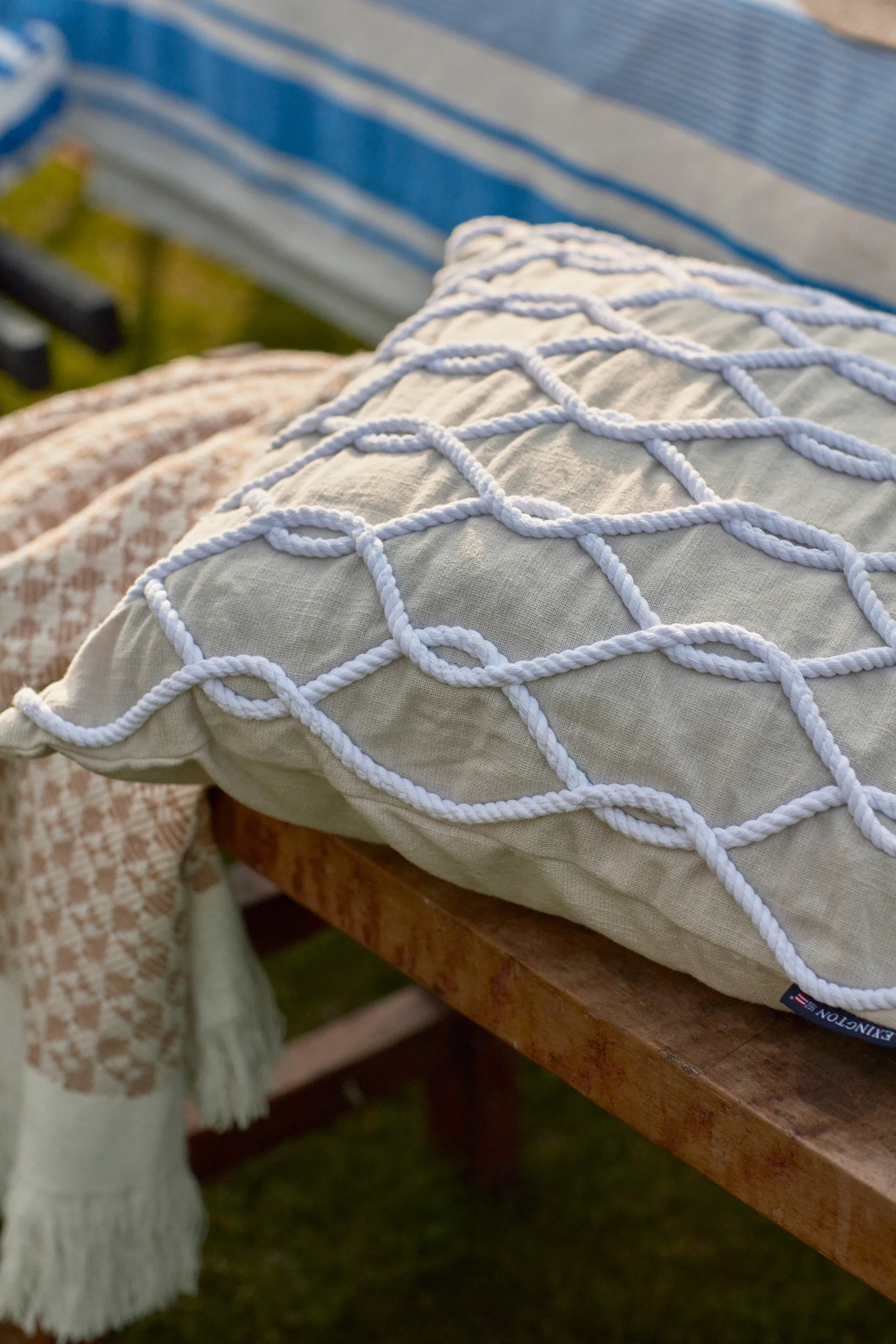 Rope Deco Canvas pudebetræk 50x50 cm, Lysbeige/Hvid Lexington