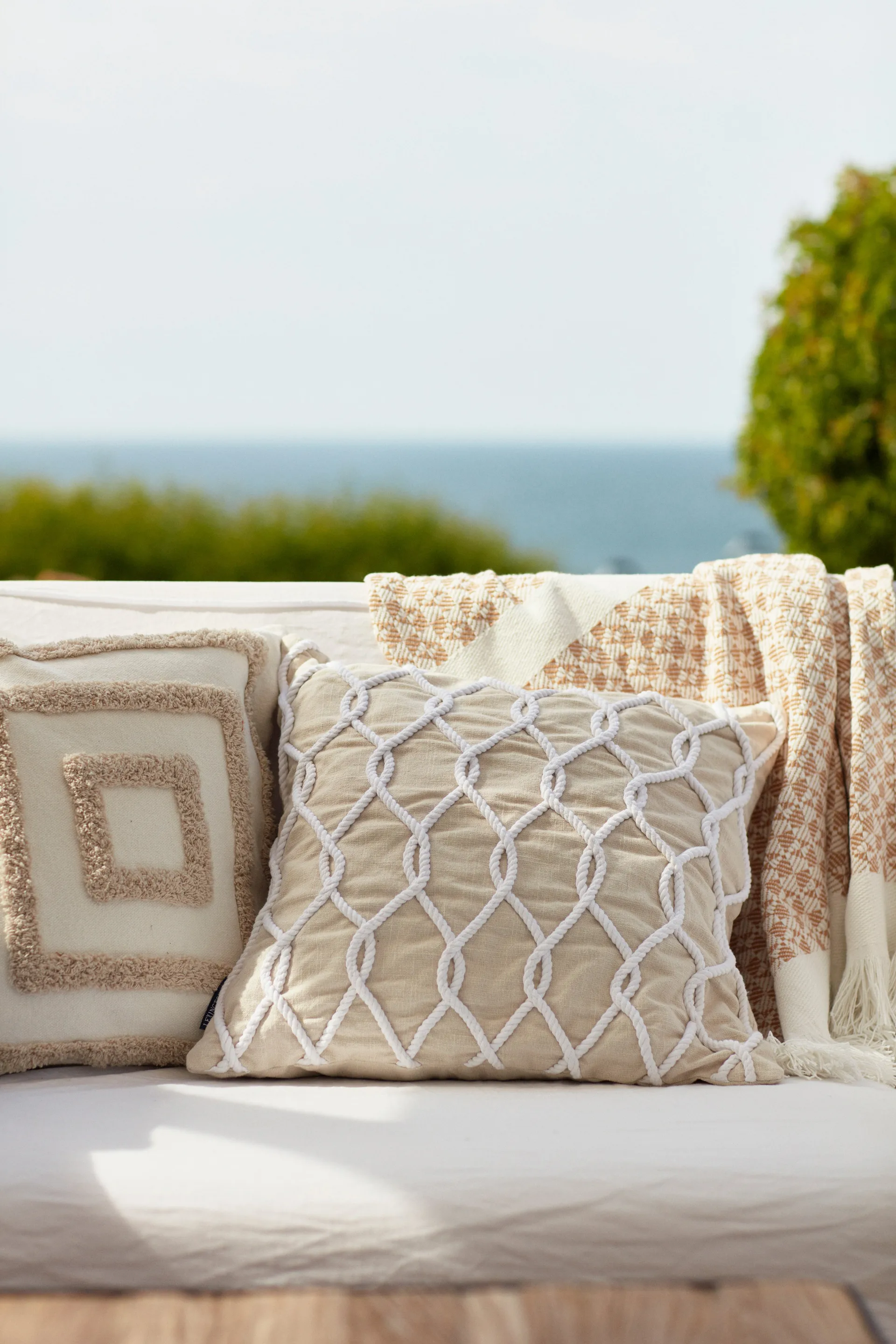 Rope Deco Canvas pudebetræk 50x50 cm, Lysbeige/Hvid Lexington