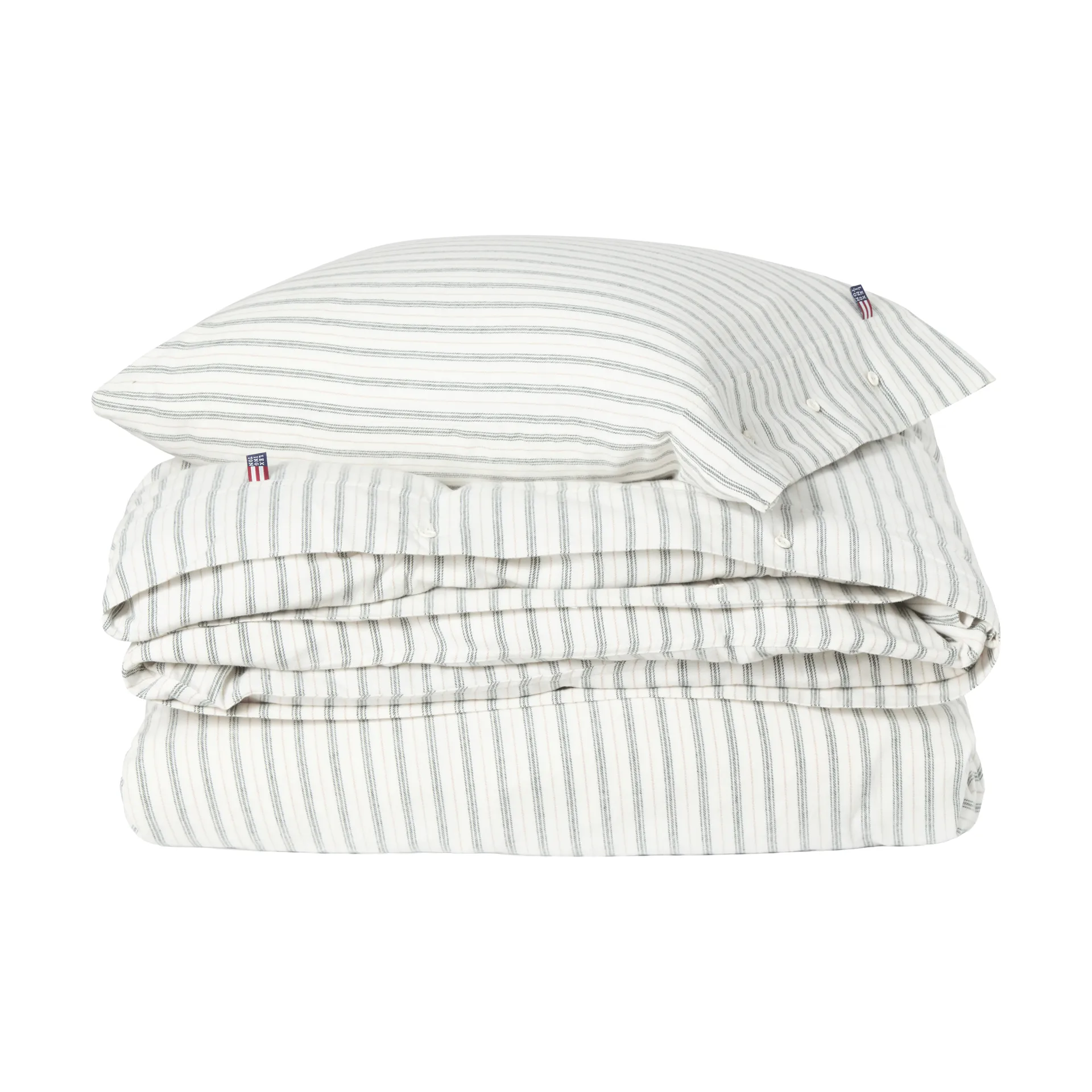 Lexington Stripe cotton flannel sengesæt White-green-beige, 50x60 cm/150x210 cm