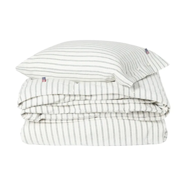 Stripe cotton flannel sengesæt - White-green-beige, 50x60 cm/150x210 cm - Lexington