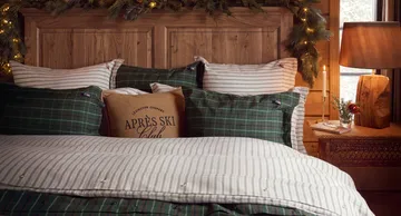 Stripe cotton flannel sengesæt - White-green-beige, 50x60 cm/150x210 cm - Lexington