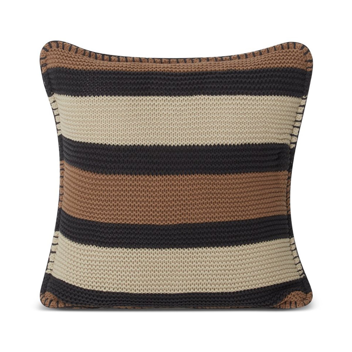 Lexington Striped Knitted Cotton pudebetræk 50×50 cm Brown/Dark gray/Light beige