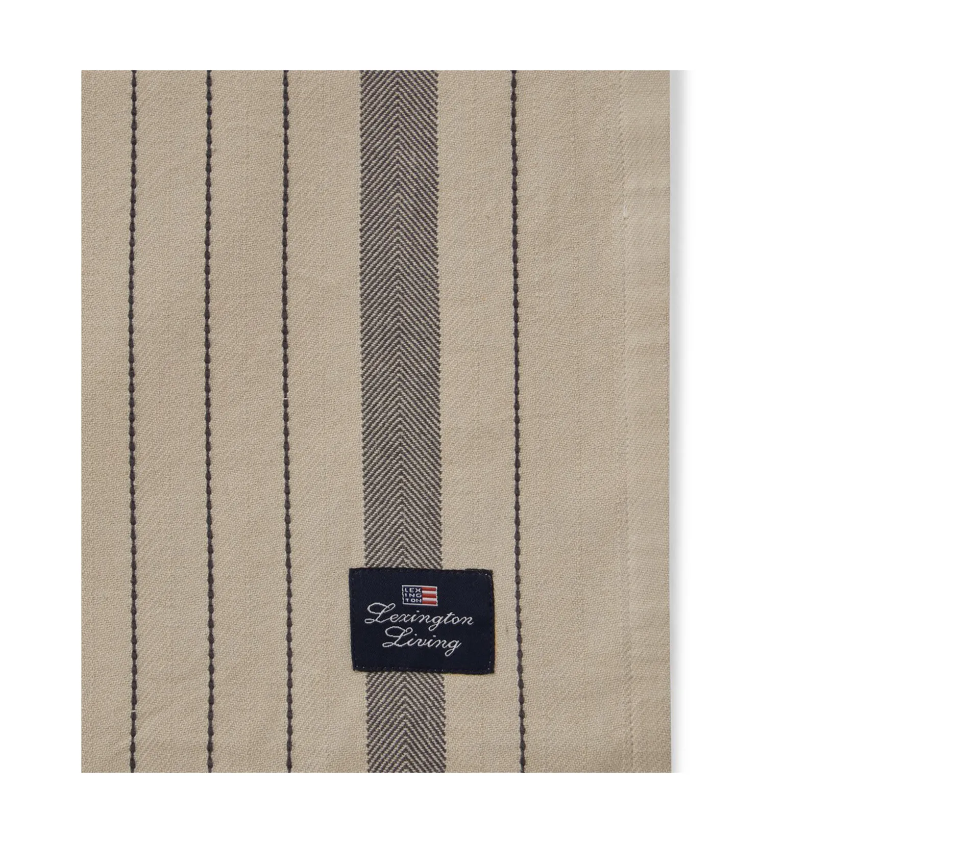 Striped Organic Cotton borddug 150x250 cm, Beige/Dark gray Lexington
