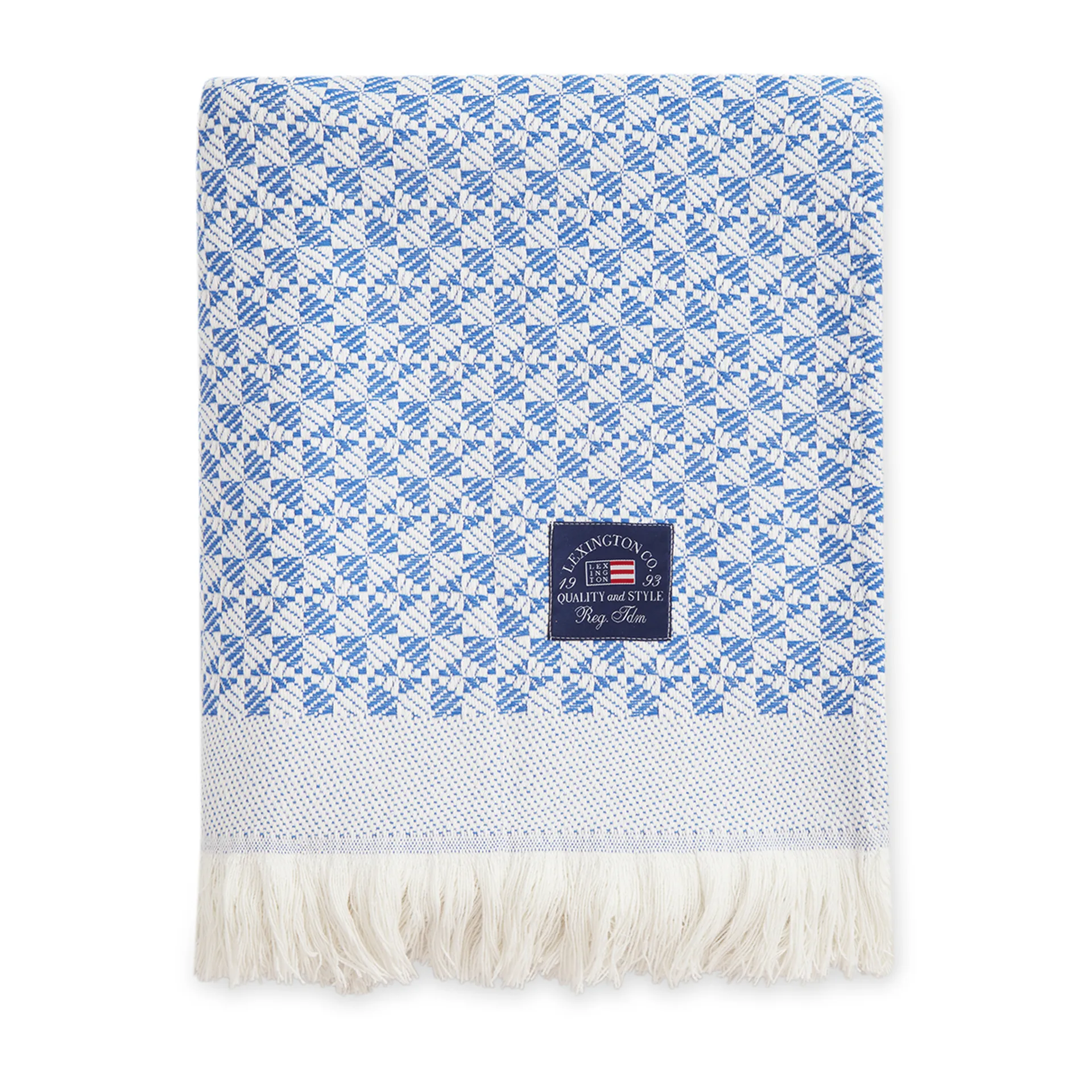 Striped Structuret Recycled bomuldsplaid 130x170 cm, Blå/Hvid Lexington