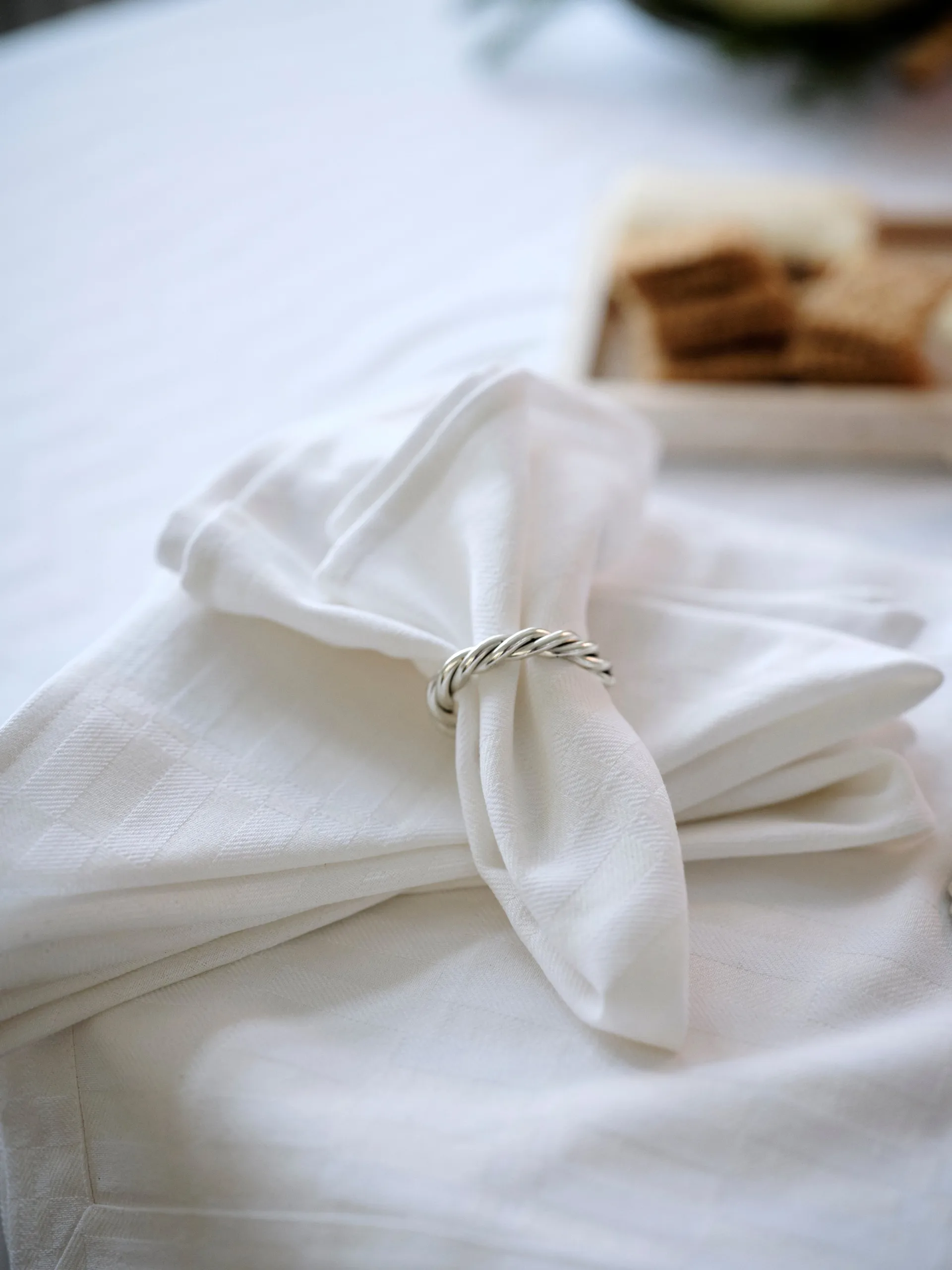 White jacquard cotton borddug 150x250 cm, Hvid Lexington