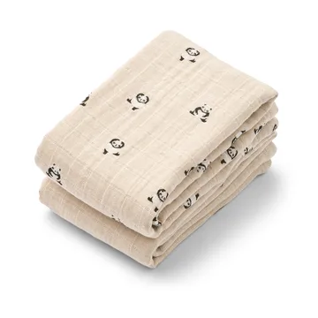 Lewis muslin tæppe 2-pack 65x65 cm - Mini panda-sandy mix - Liewood