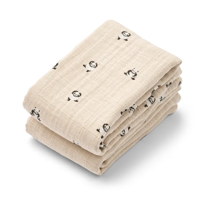 Lewis muslin tæppe 2-pack 65x65 cm - Mini panda-sandy mix - Liewood
