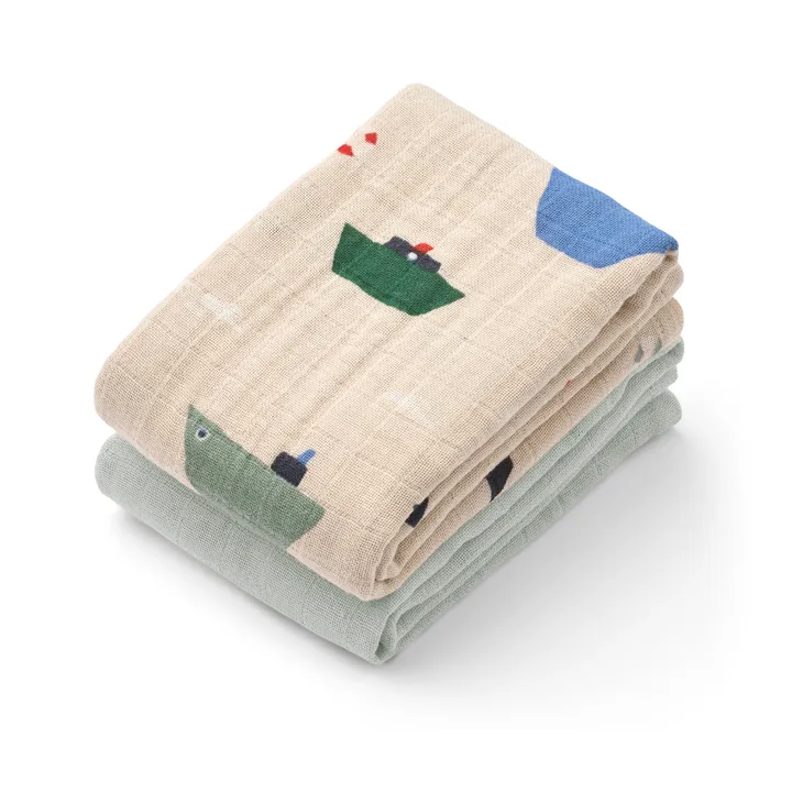 Lewis muslin tæppe 2-pack 65x65 cm - Sailing-dove blue mix - Liewood