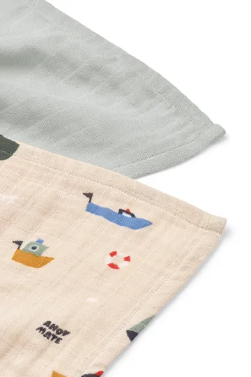 Lewis muslin tæppe 2-pack 65x65 cm - Sailing-dove blue mix - Liewood