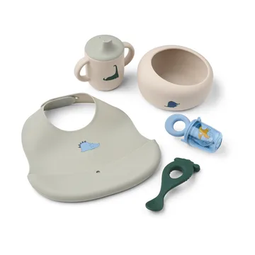 Mileah baby mealtime servicesæt - Dino Roar/Dove blue - Liewood