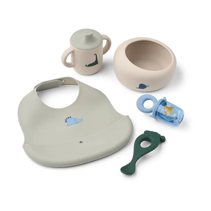 Mileah baby mealtime servicesæt - Dino Roar/Dove blue - Liewood