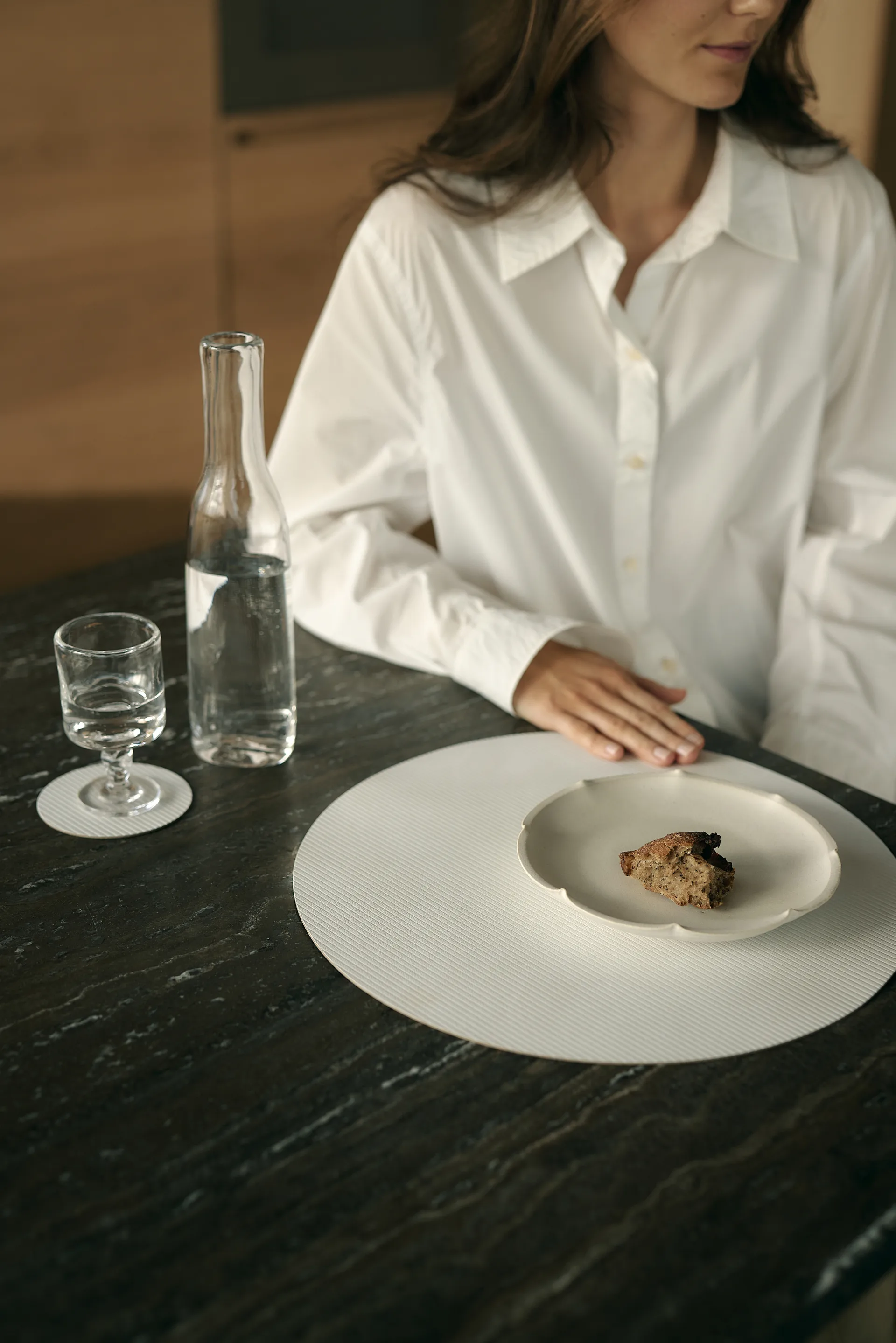 Corduroy dækkeserviet, Pure white, circle, L, Ø38 cm LIND DNA