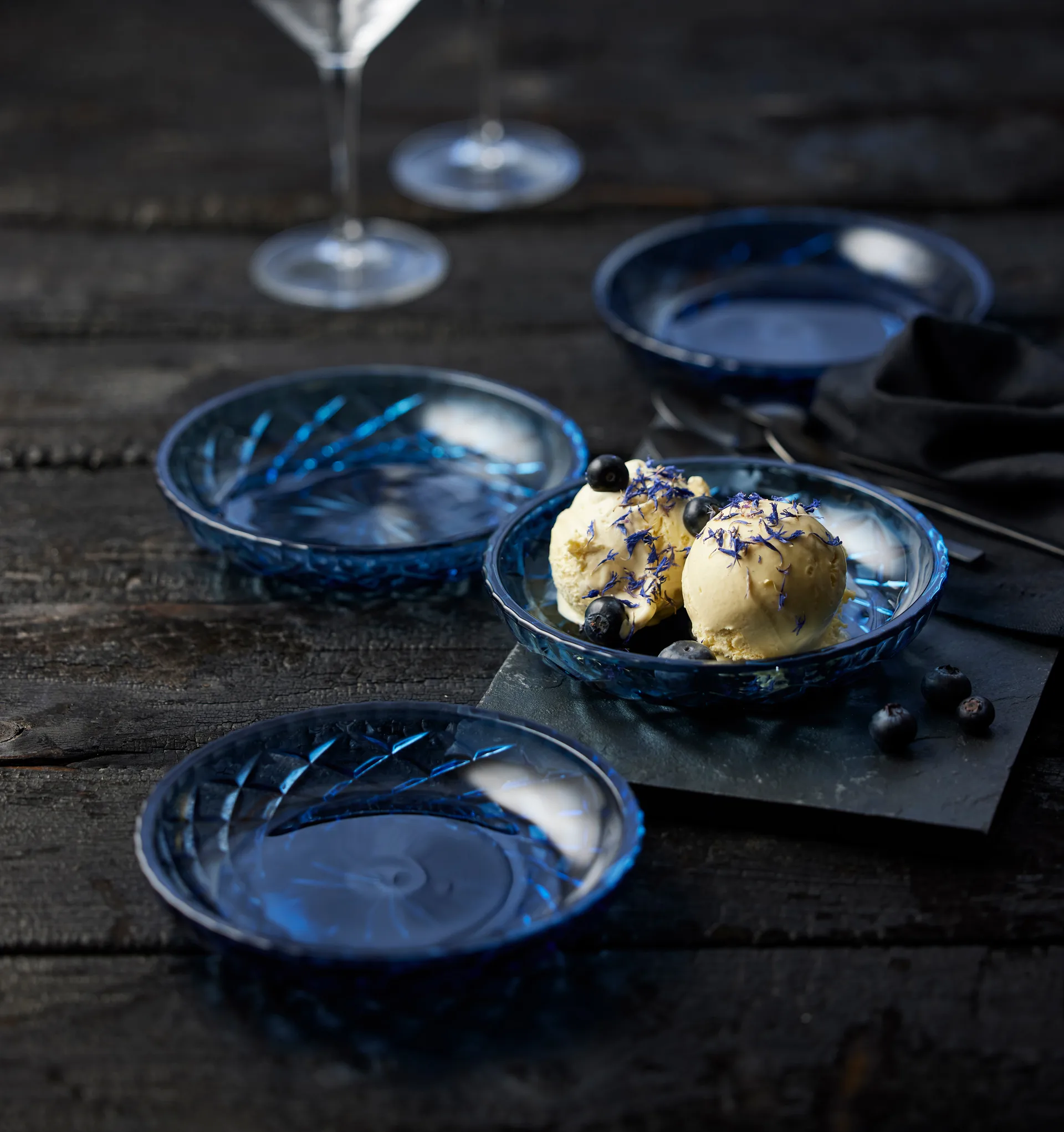 Sorrento asietter Ø16 cm 4-pak, Blå Lyngby Glas