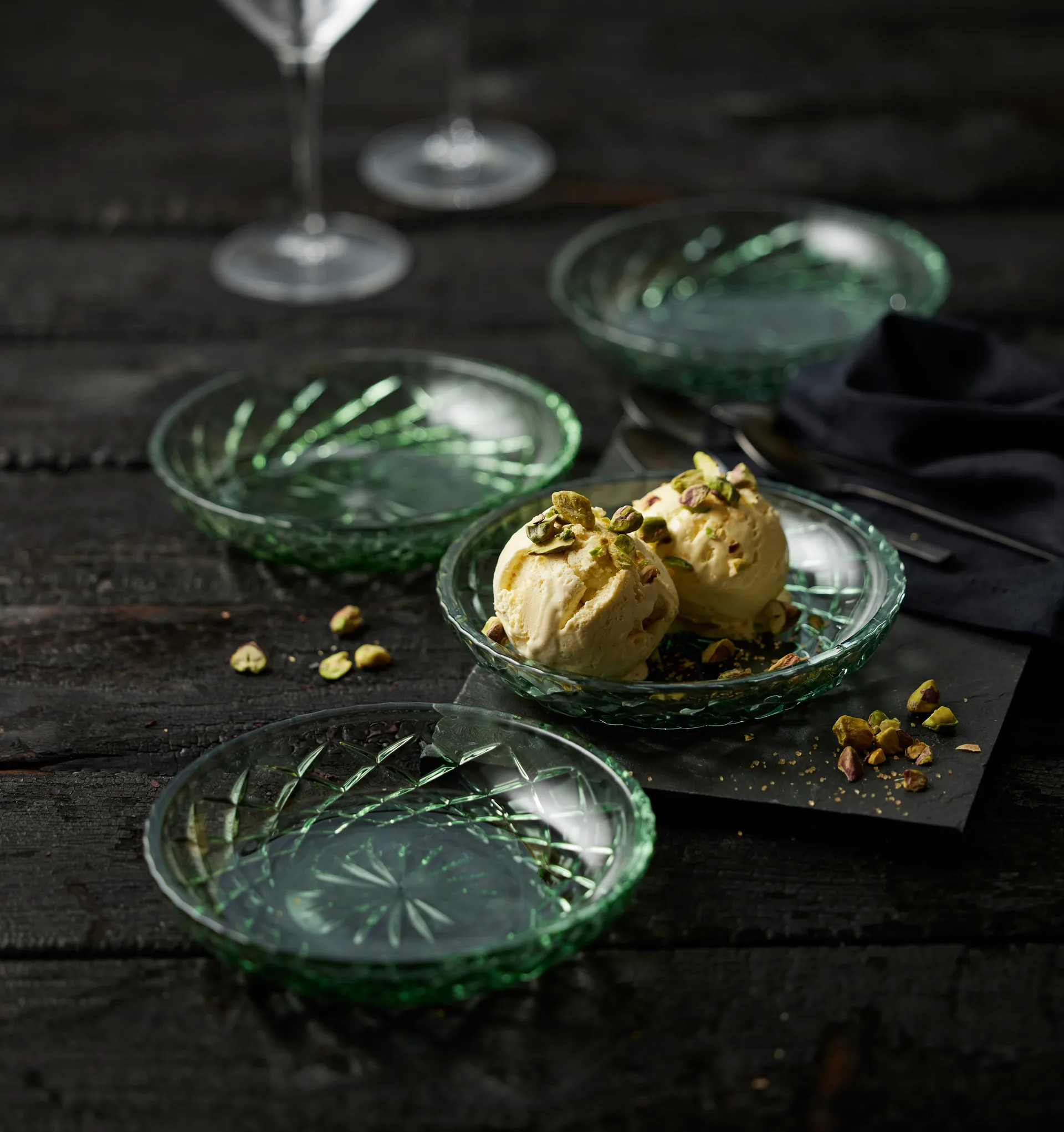 Sorrento asietter Ø16 cm 4-pak, Grøn Lyngby Glas