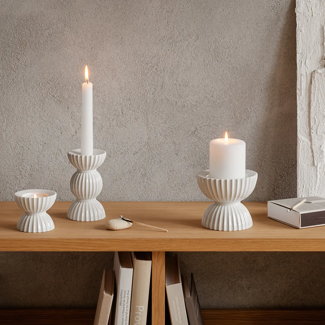 Lyngby Tura fyrfadsstage Ø8 cm, Hvid Lyngby Porcelæn