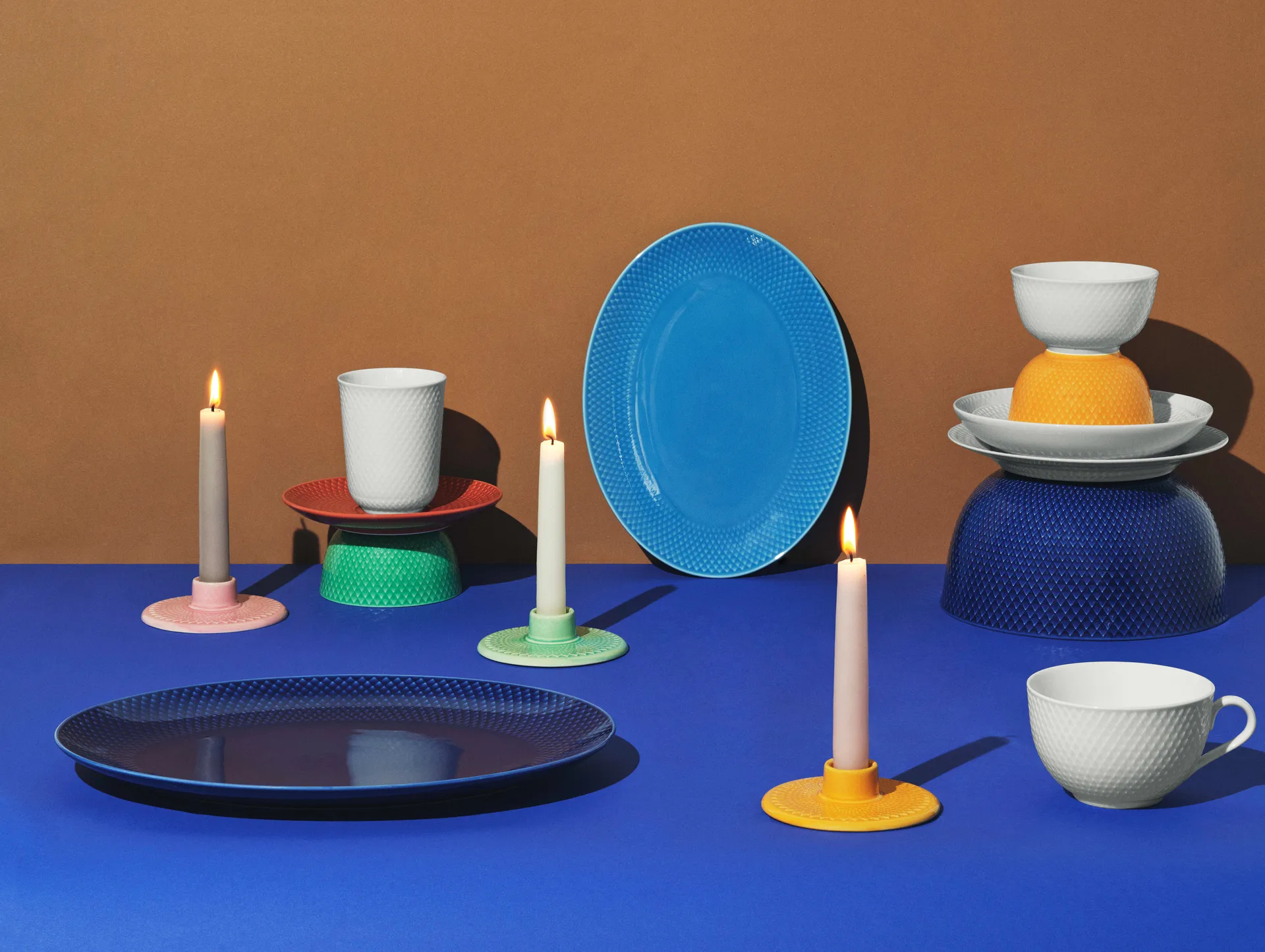 Rhombe lysestage 3 cm, Lyserød Lyngby Porcelæn