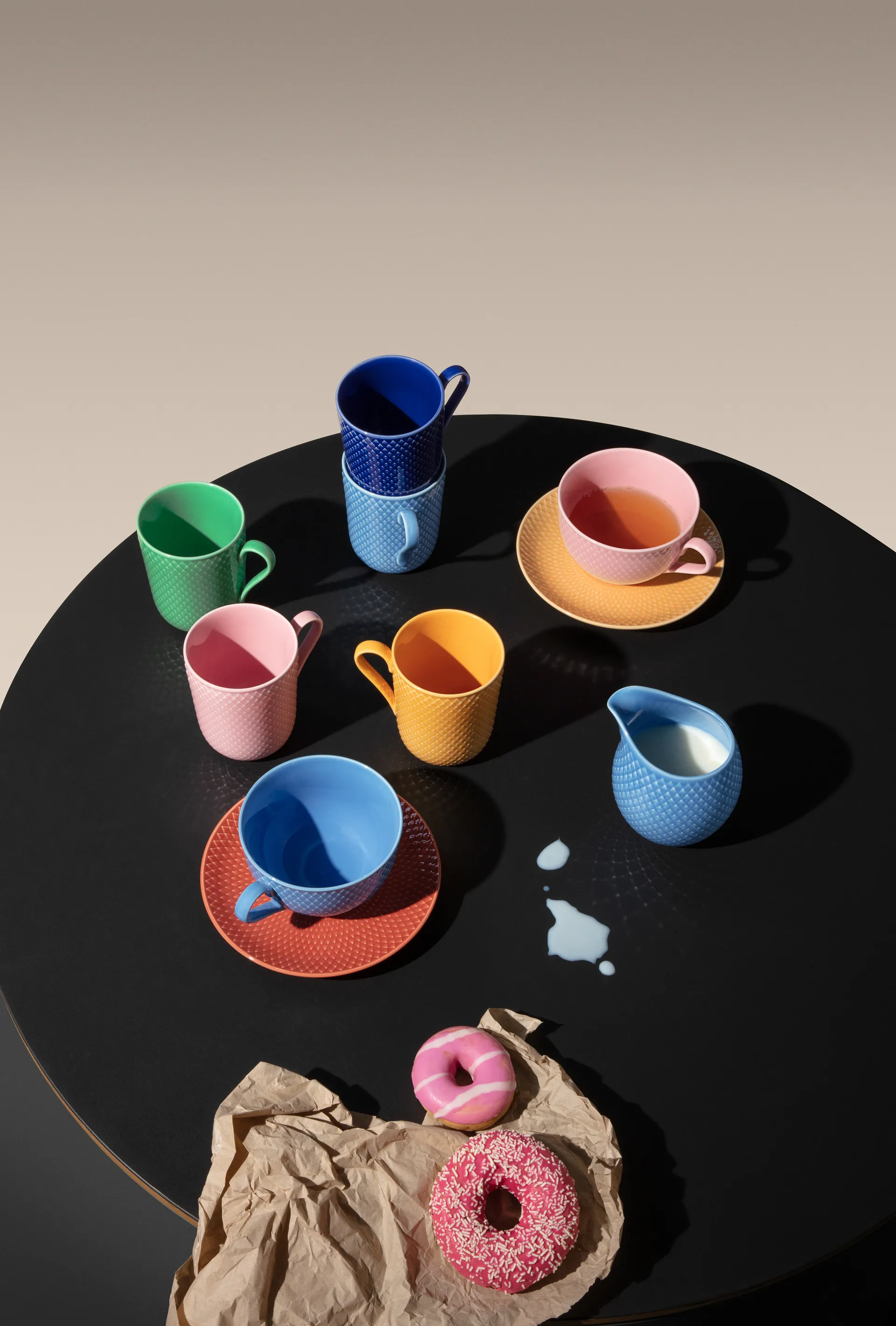 Rhombe tekop med underkop, Lyserød/Sand Lyngby Porcelæn