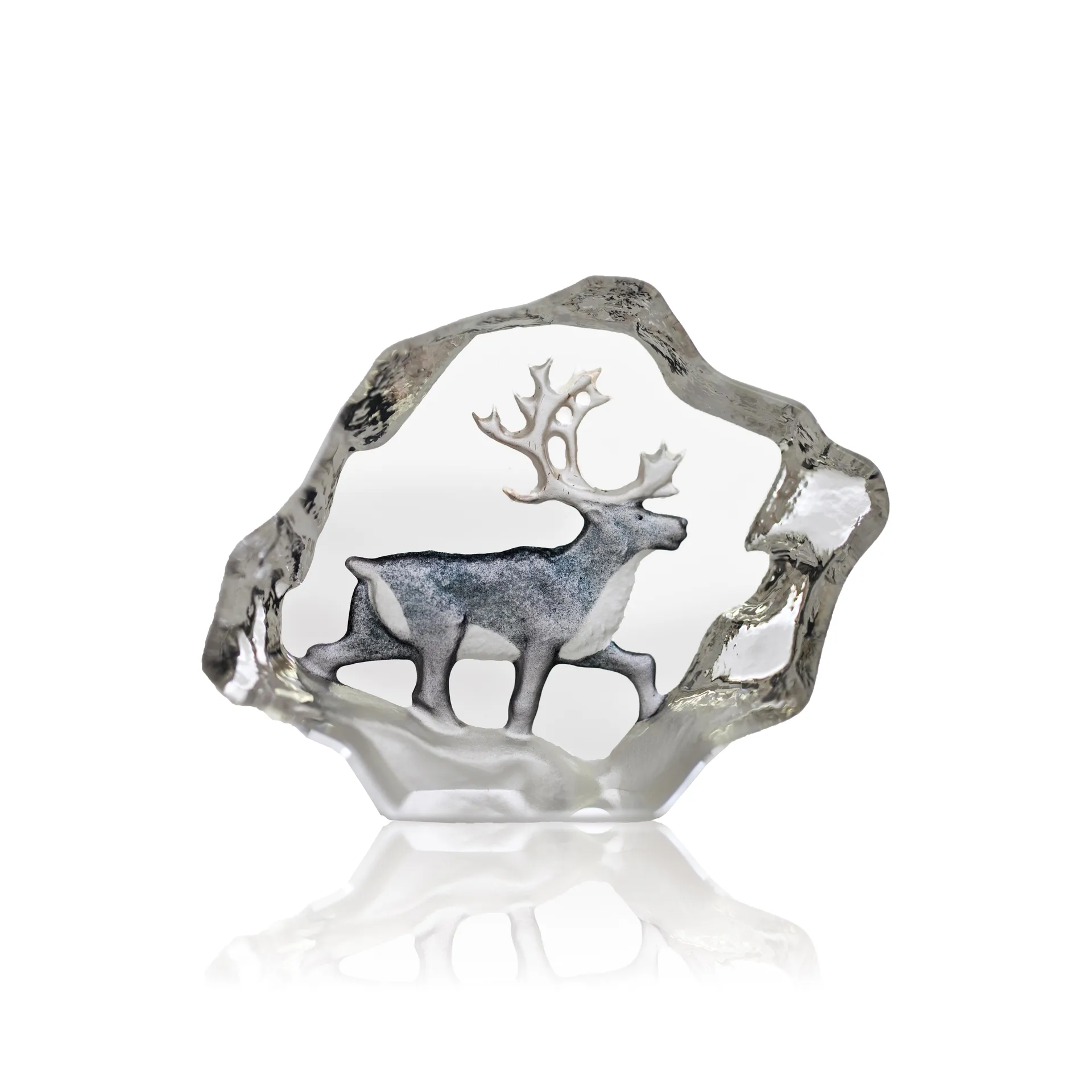 Rensdyr glasskulptur miniature, 7x5 cm Målerås Glasbruk