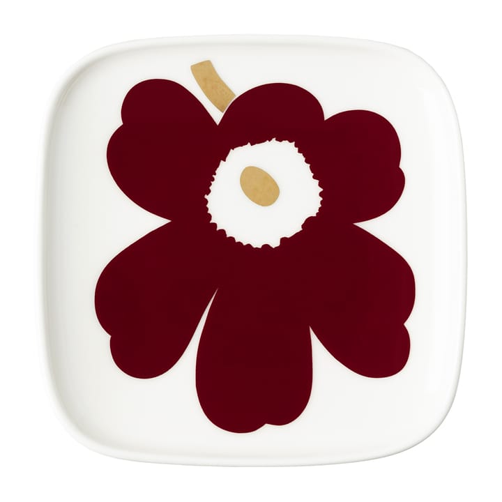 Juhla Unikko fad 10x10 cm 2-pak, Hvid/Vinrød/Guld Marimekko