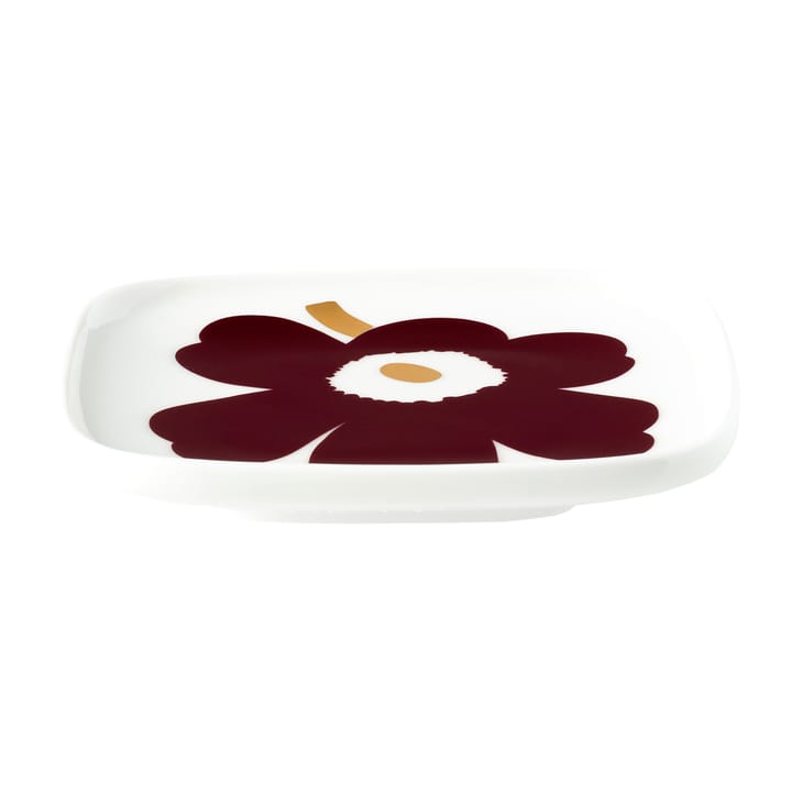 Juhla Unikko fad 10x10 cm 2-pak, Hvid/Vinrød/Guld Marimekko
