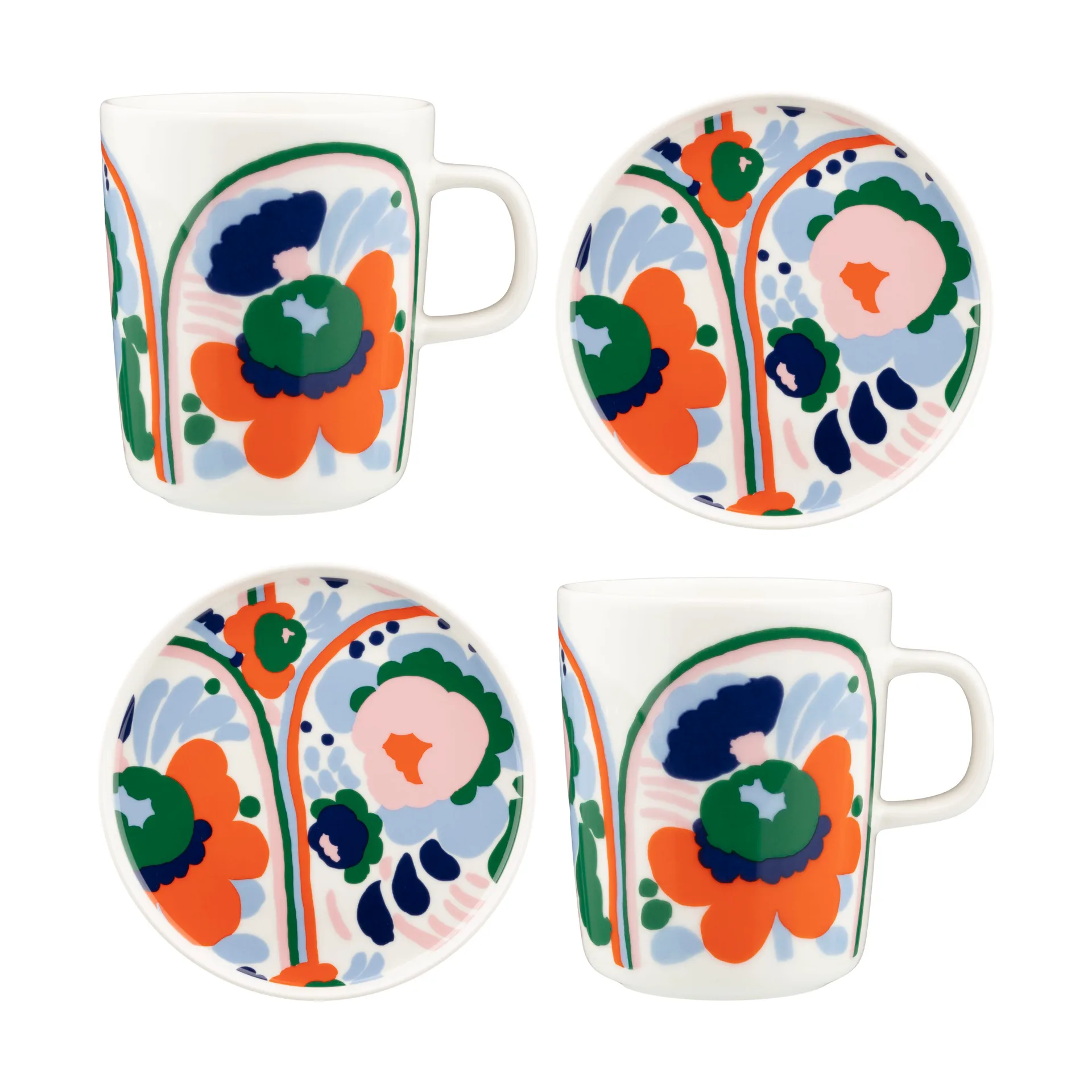 Karuselli servicesæt 4 dele, White-orange-blue-emerald Marimekko