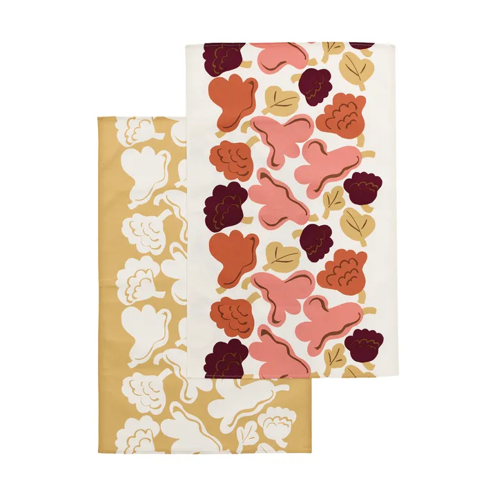 Kukasta Kukkaan køkkenhåndklæde - Off white-pink-terrac-ochre, 2-pak - Marimekko