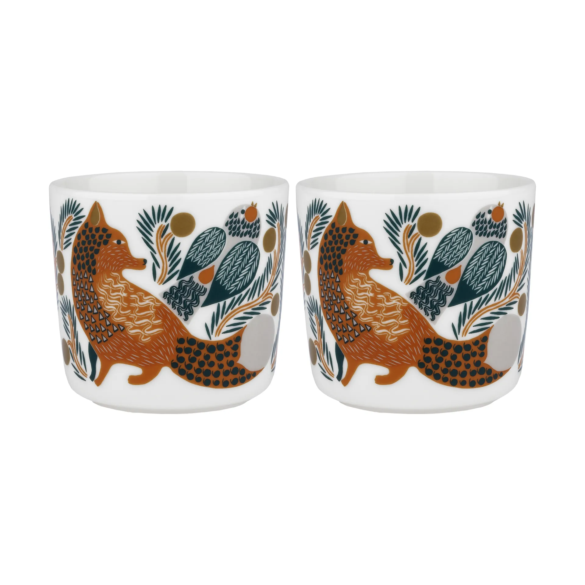 Oiva Ketunmarja kaffekop uden øre 20 cl 2-pakke, White-brown-dark green Marimekko