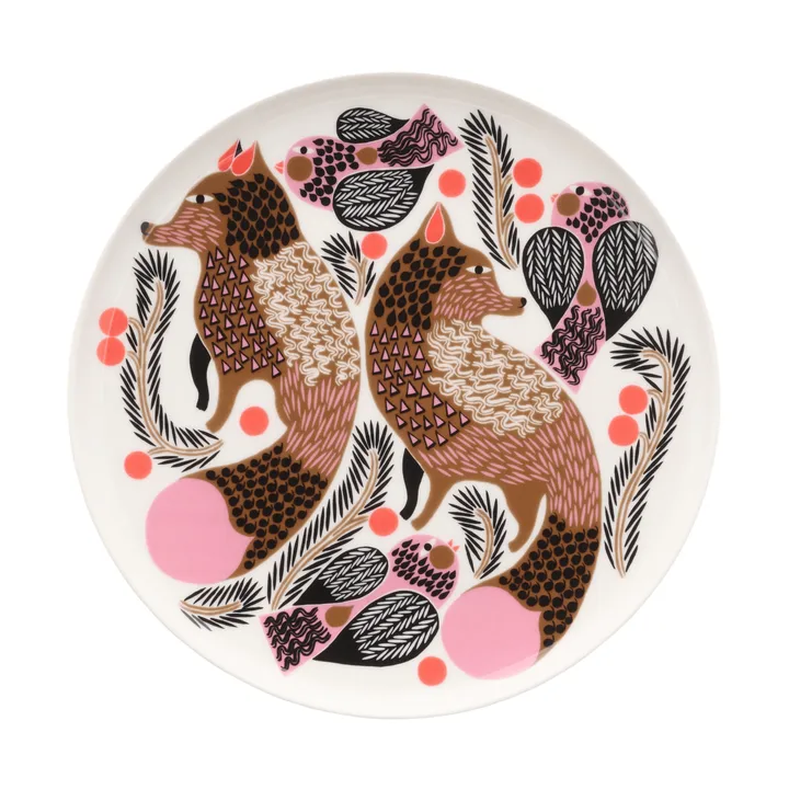 Oiva Ketunmarja tallerken Ø20 cm - White-bronze-pink-petrol - Marimekko