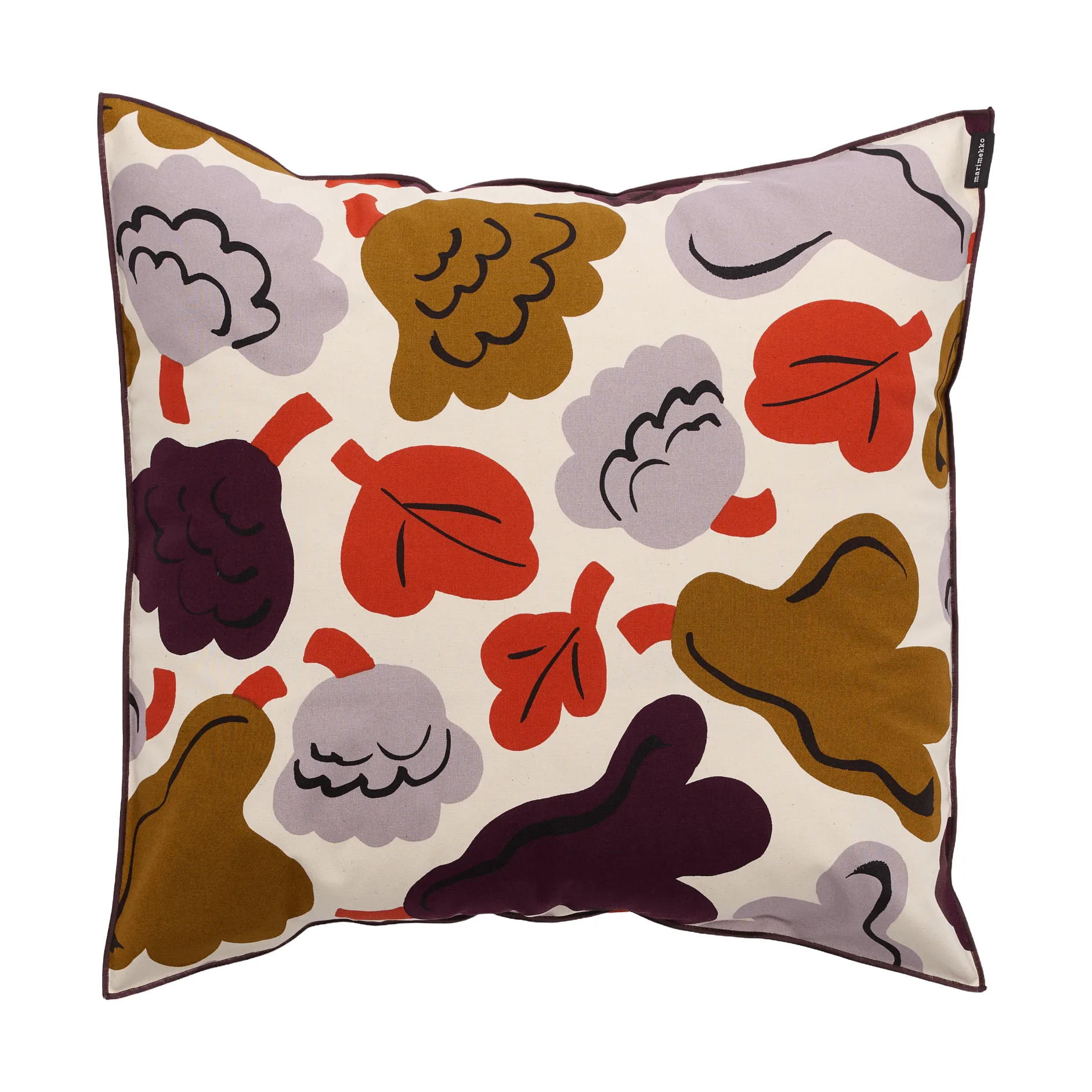 Pieni Kukasta Kukkaan pudebetræk, Hay-plum-bronze-terracotta, 50x50 cm Marimekko