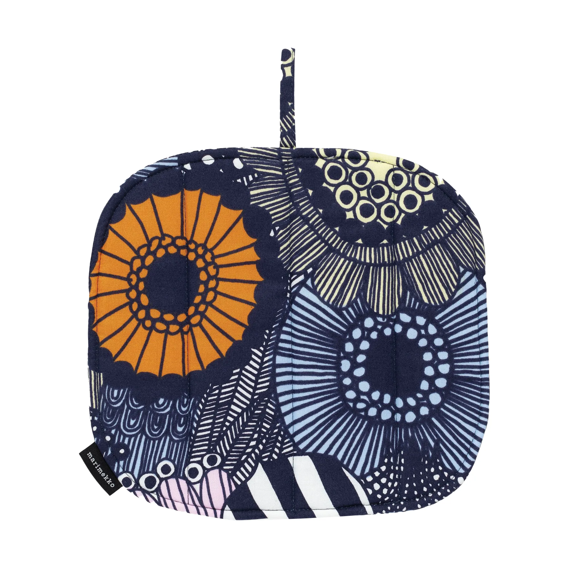 Pieni Siirtolapuutarha grydelap, White-yellow-orange-light blue Marimekko