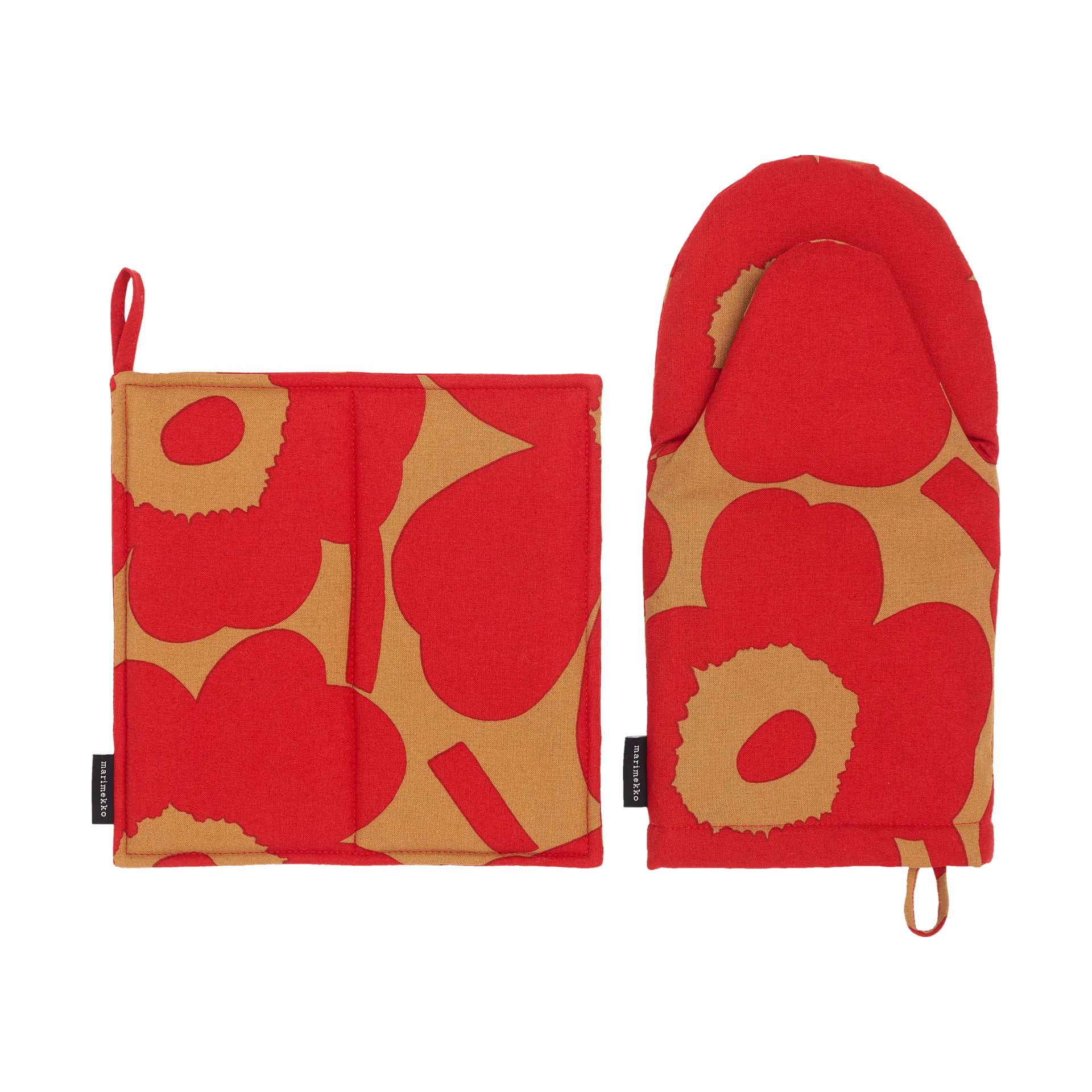 Pieni Unikko grydehandske og grydelapper sæt 2 dele, Brown-red Marimekko