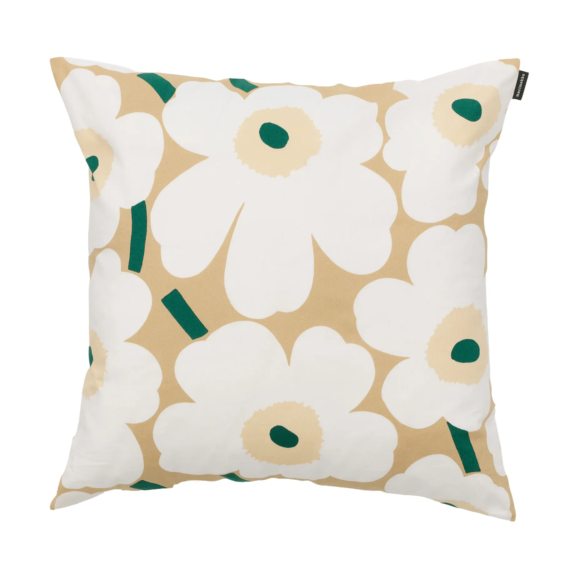 Pieni Unikko pudebetræk 50 x 50 cm, Sand-white-hay-emerald Marimekko