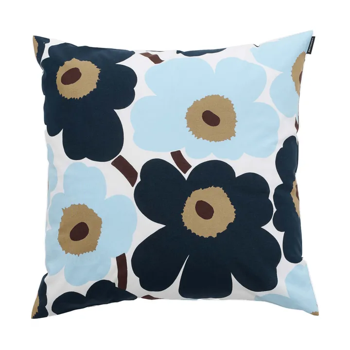 Pieni Unikko pudebetræk 50x50 cm - White-blueberry-cold blue-dark brown - Marimekko