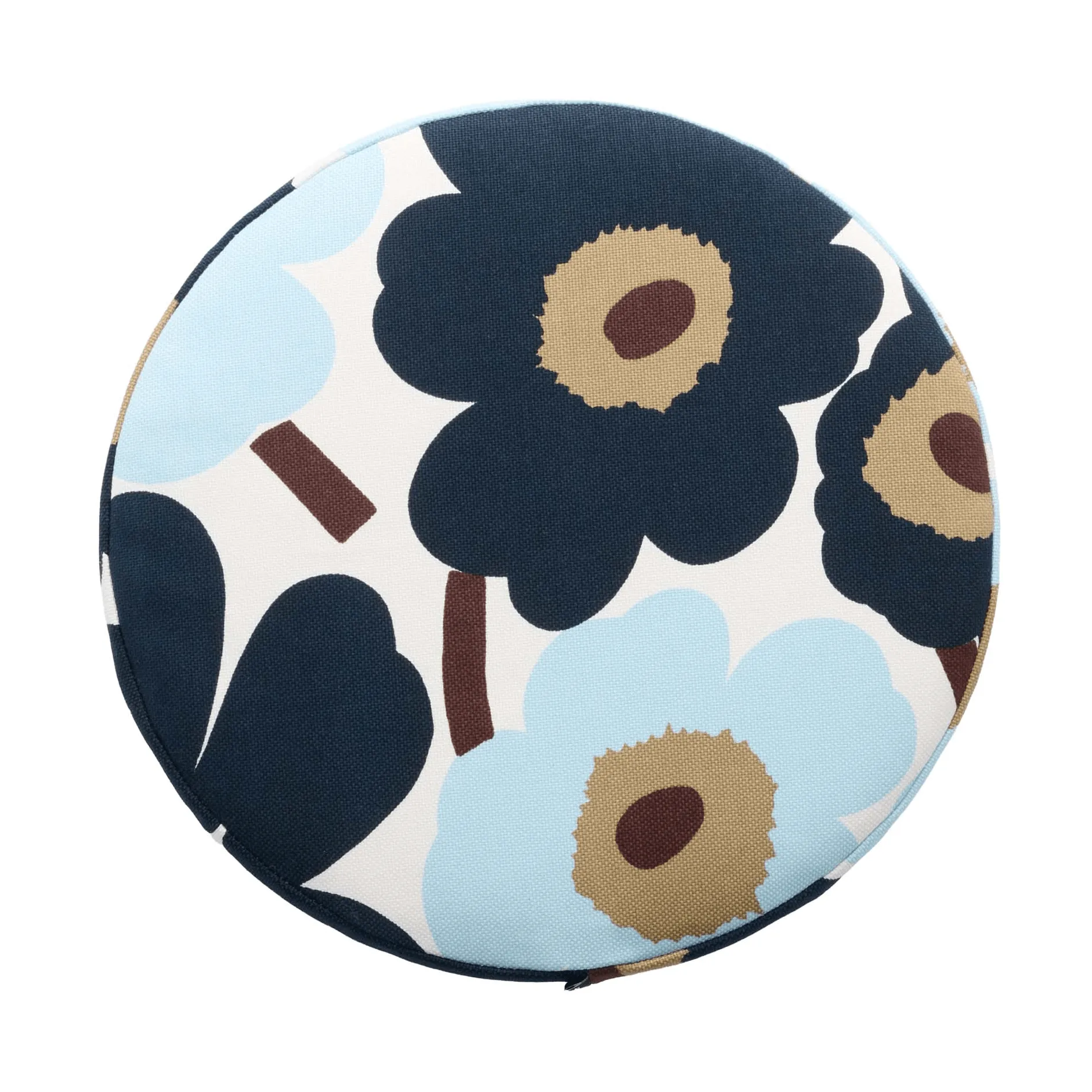Pieni unikko rund siddepude, White-blueberry-cold blue-dark brown Marimekko