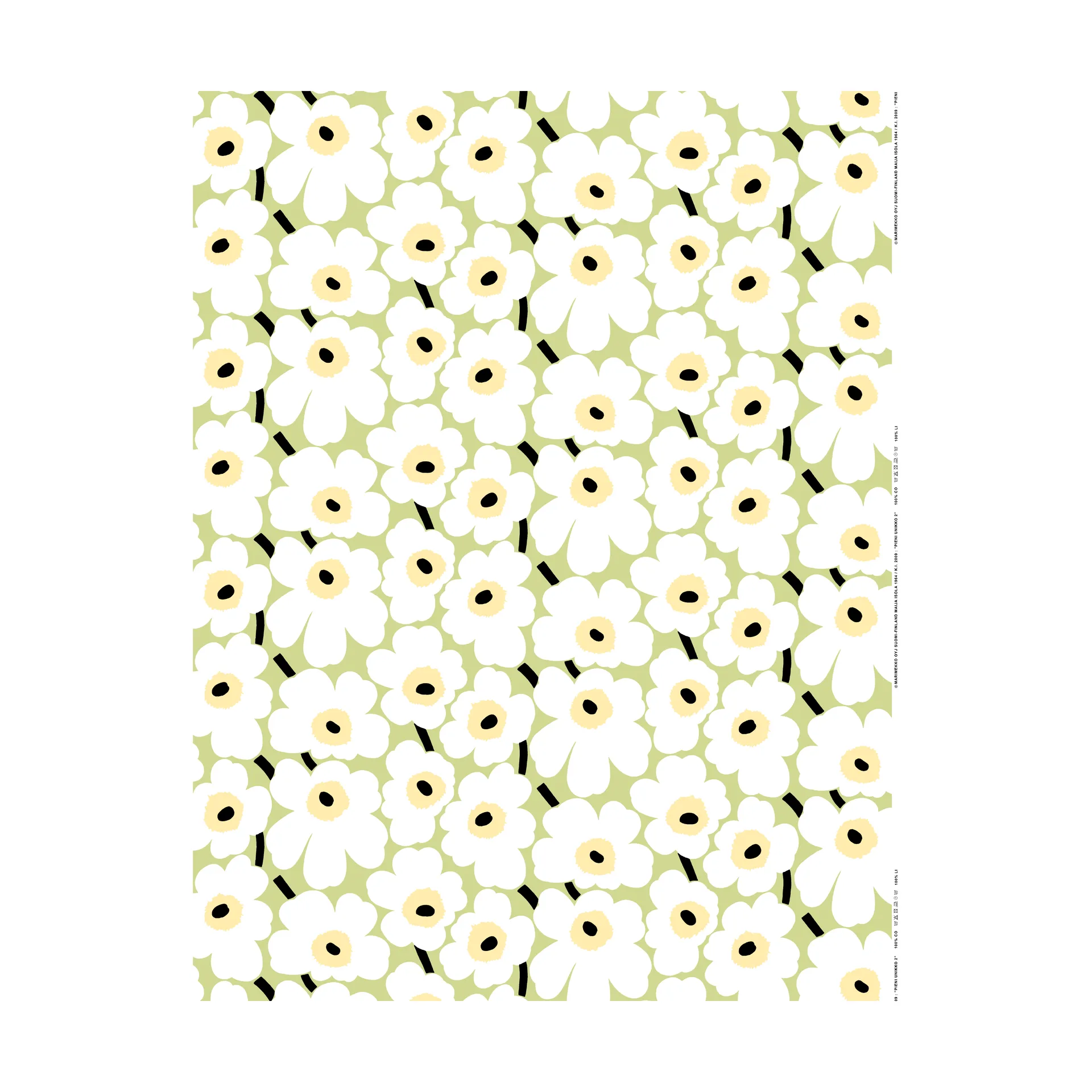 Pieni Unikko stof bomuld, Pear, white, melon, dark green Marimekko