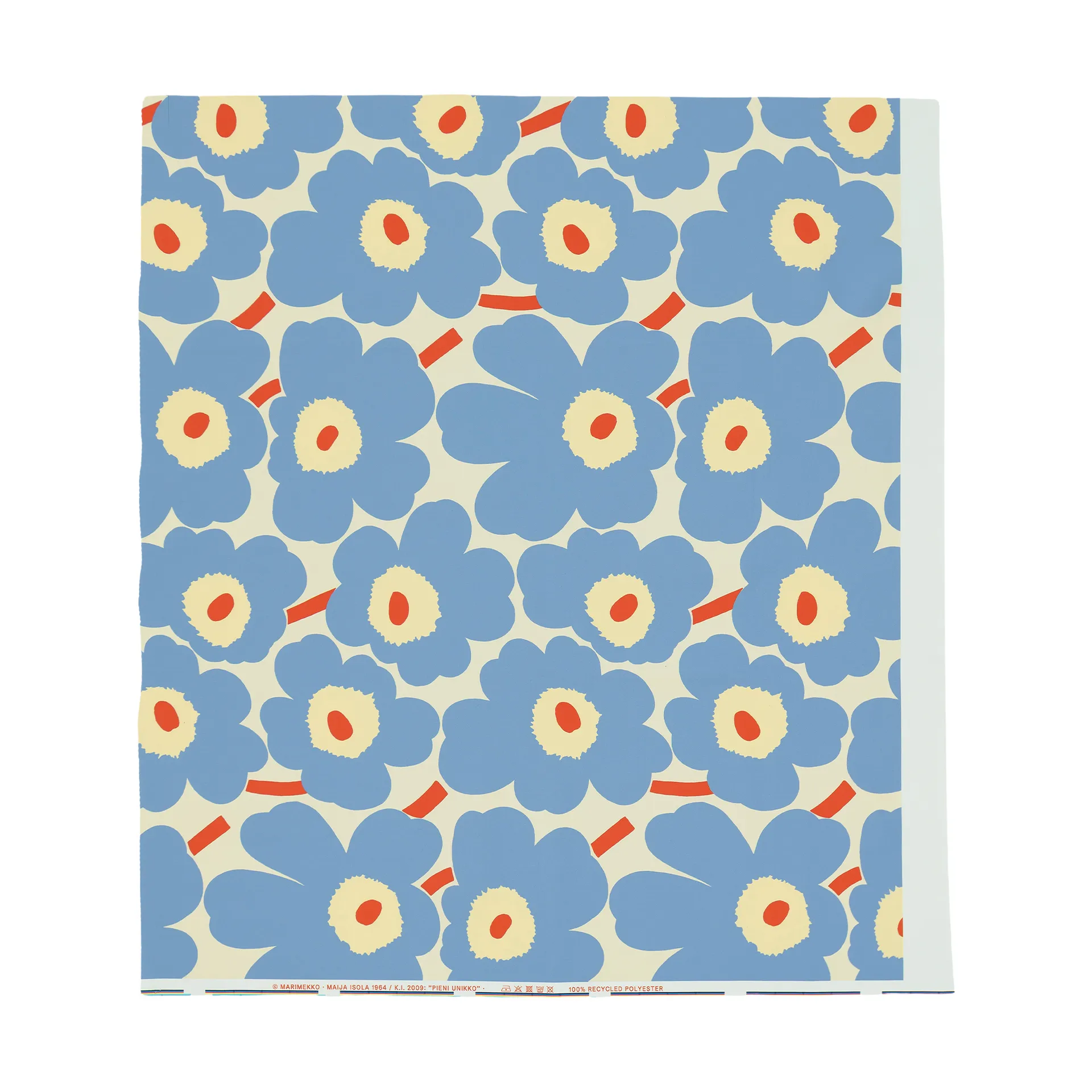 Pieni Unikko udendørs stof, Off white-light blue-melon-orange red Marimekko