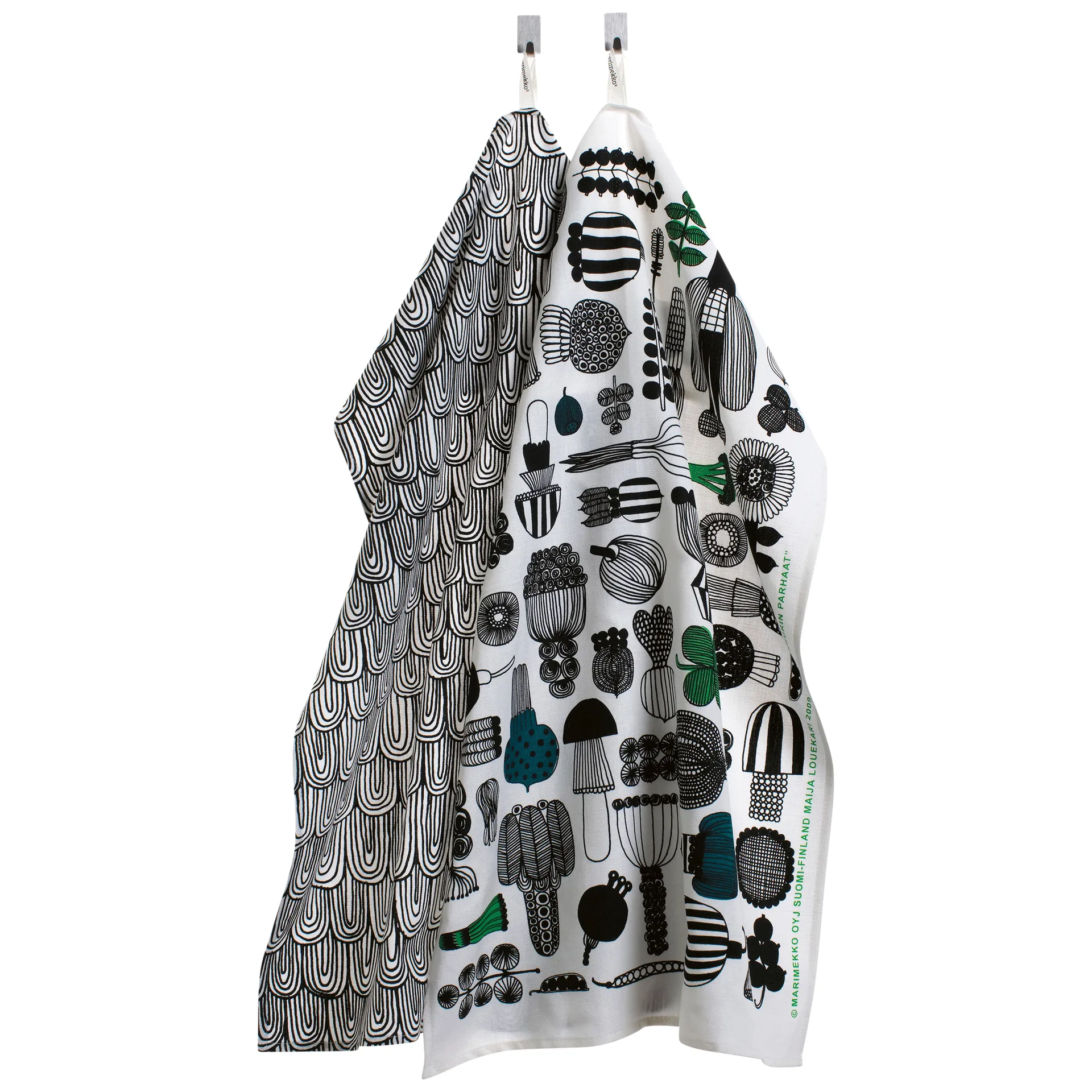Puutarhurin parhaat viskestykke 47x70 cm 2-pak, Hvid/Sort/Grøn Marimekko