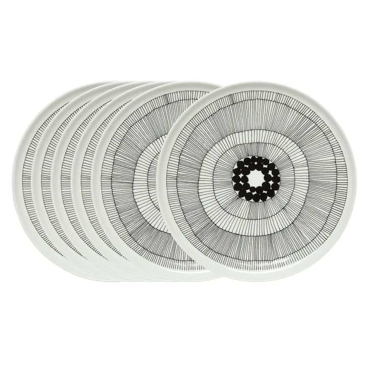 Siirtolapuutarha tallerken Ø 25 cm, 6 stk sort-hvid - Marimekko