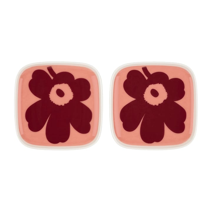 Unikko asiet 10x10 cm 2-pak, hvid-lyserød-rød Marimekko